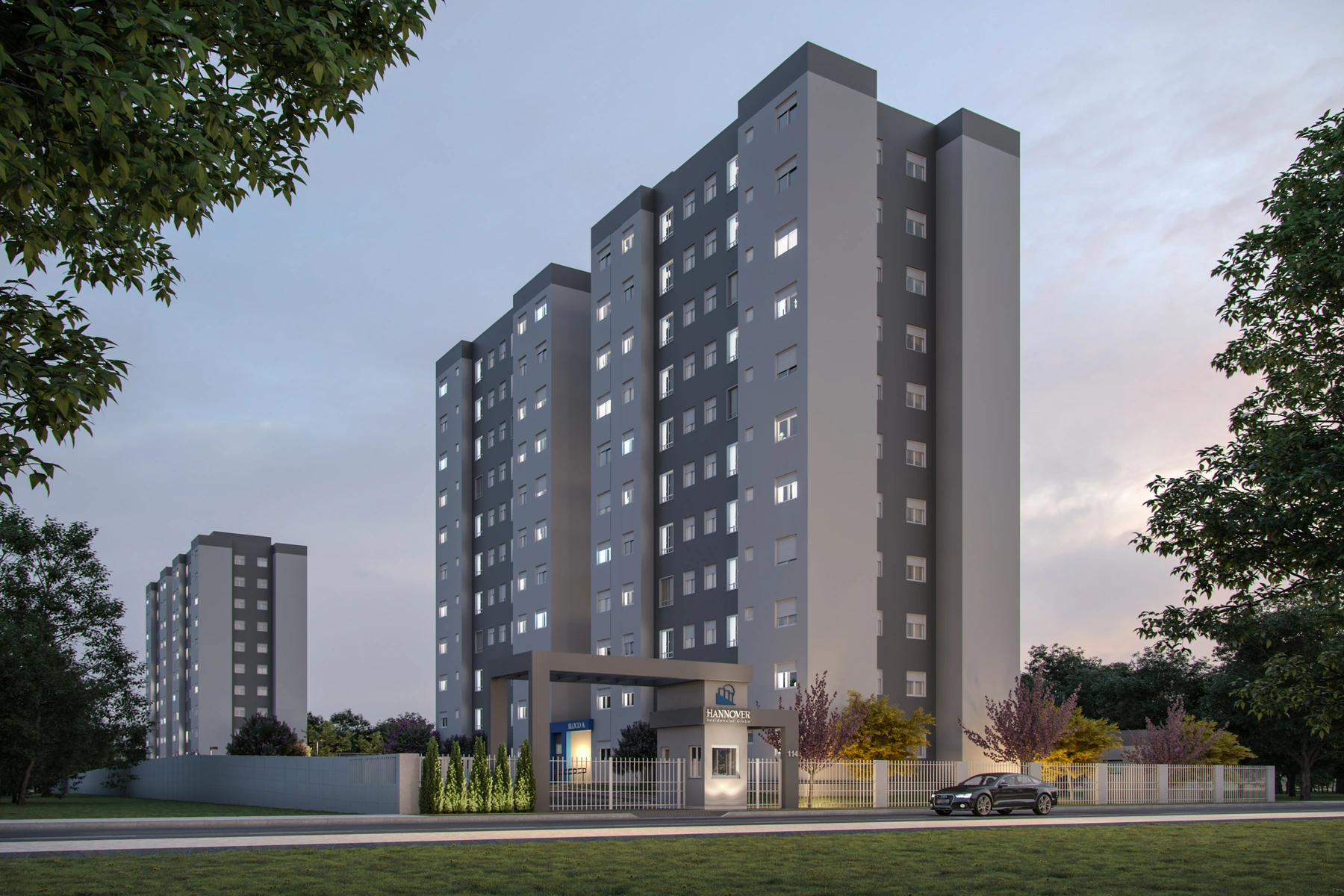 Perspectiva oficial da fachada do Hannover Residencial Clube