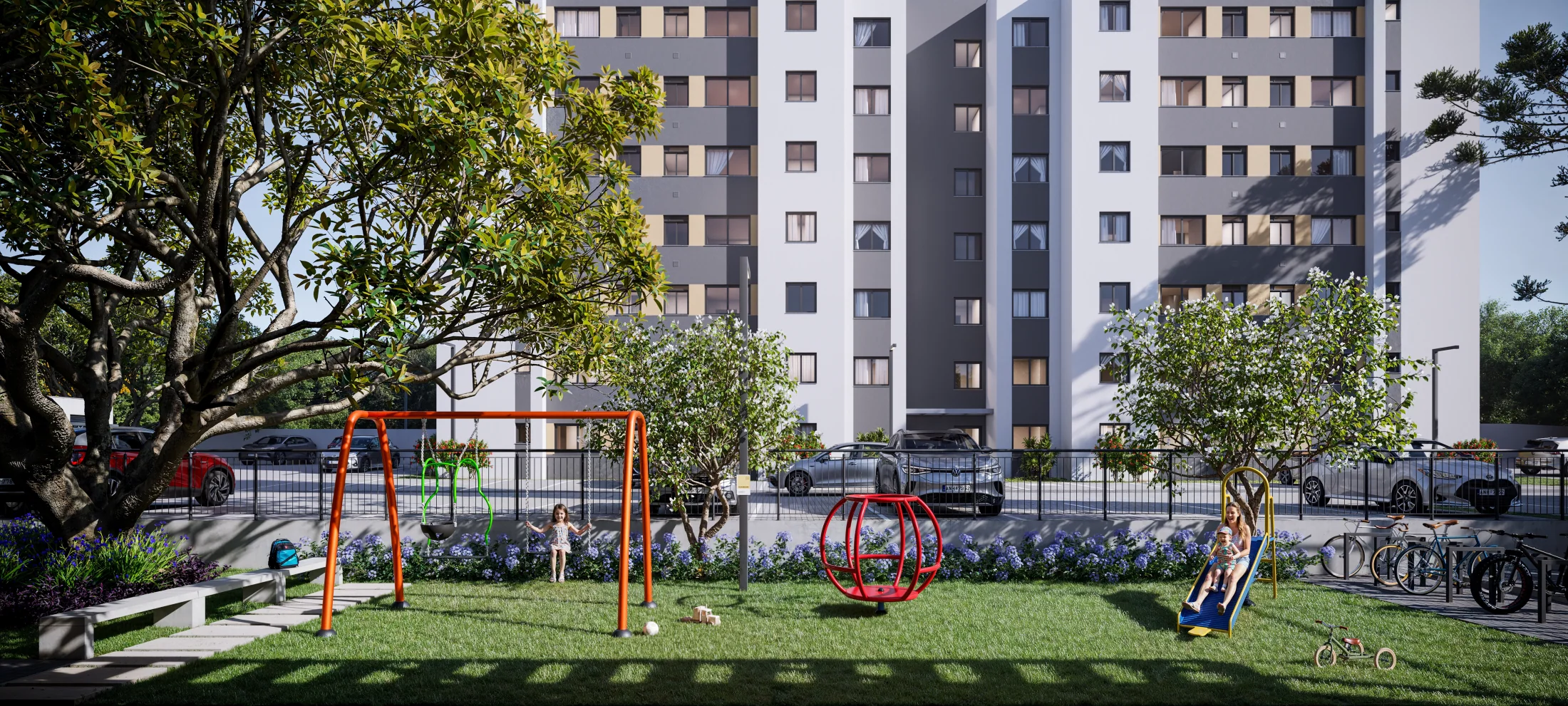 Perspectiva ilustrativa do playground do Ventura Clube Ipanema
