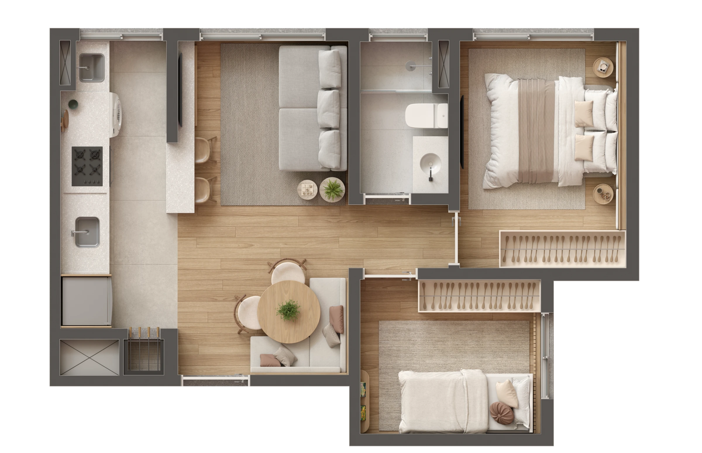 Planta ilustrativa do apartamento Tipo 1 — Hi! Canoas