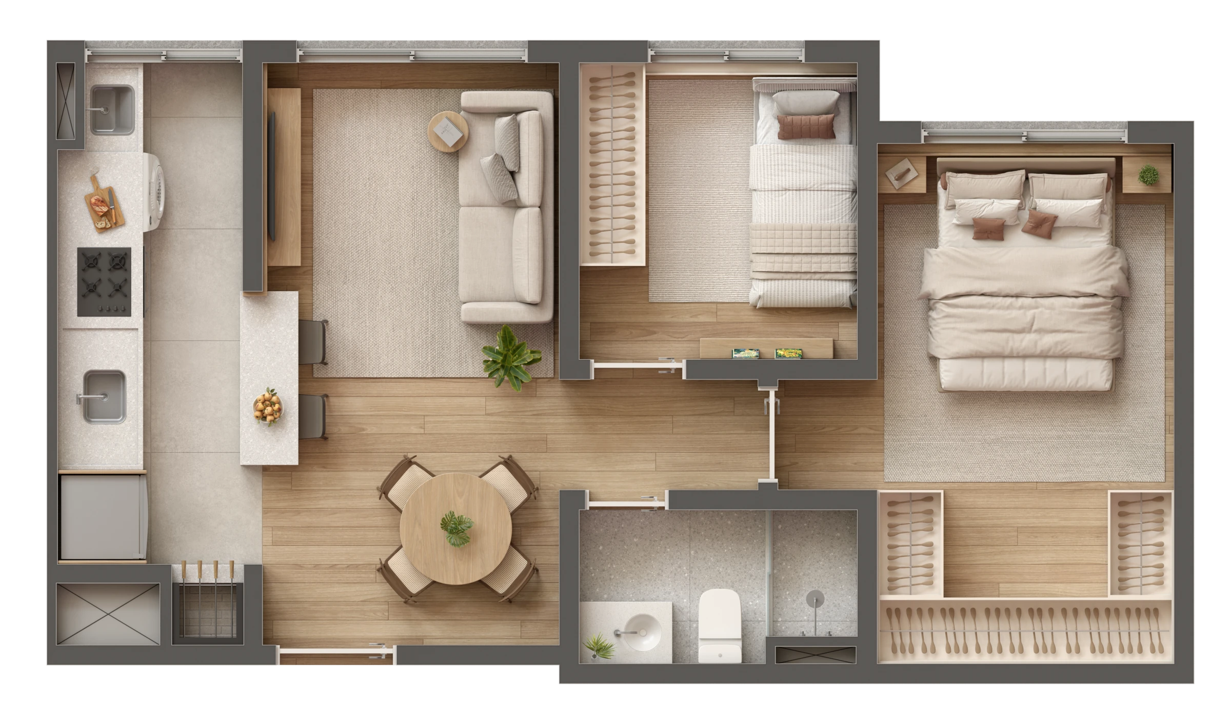 Planta ilustrativa do apartamento Tipo 2 — Hi! Canoas