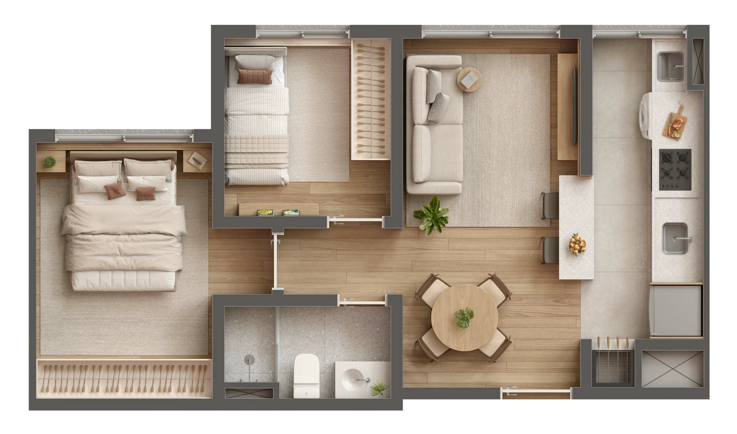 Planta ilustrativa do apartamento Tipo 3 — Hi! Canoas